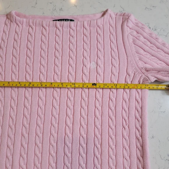 Lauren Ralph Lauren Petit Pink Cable Knit Sweater petit Small Academia Preppy - Picture 7 of 10